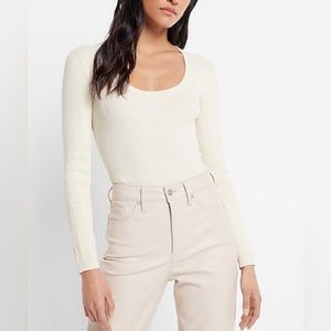 Scoop Neck Long Sleeve Sweater Thong Body Suit